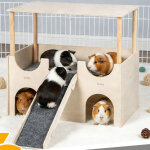 Ch�teau cachette pour cochon d'inde, maison en bois avec 1 escaliers, accessoires pour hamsters, lapins, ...