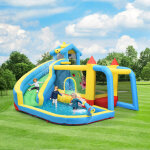 Ch�teau gonflable 5 en 1 pour enfants avec toboggan, aire de saut, pataugeoire et filet de football, ...