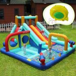 Ch�teau gonflable aquatique avec double toboggan et mur d'escalade - aire de jeux ext�rieur avec canon ...