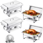 Chauffe - plat 4pcs 7, 5 l, buffet chauffant rectangulaire, rechaud en acier inoxydable, avec 4 bacs ...