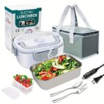 Chauffe - plats �lectrique pour voiture et bureau � domicile, bo�te � lunch �lectrique en acier inoxydable ...