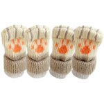 Chaussettes antid�rapantes en maille, prot�ge - pieds de table et de chaise avec motif pattes de chat. ...