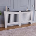 Chelsea cache - radiateur moderne en mdf avec grille � lattes, blanc, tr�s grand
