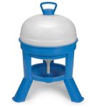 Chemin des poulaillers - abreuvoir poule en plastique � siphon avec pieds 20l bleu et blanc - gaun