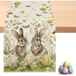 Chemin de table d�coration p�ques 183x33cm motif lapin et ?ufs ? d�coration table printemps pour maison ...