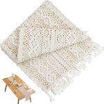 Chemin de table en macram� beige, 24 x 180 cm chemin de table en dentelle vintage avec glands, pour mariage ...