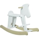 Cheval � bascule bois naturel - jeu d'�quilibre enfant avec poign�es et repose - pieds - blanc et bois ...