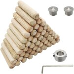 Cheville en bois 8mm, assortiment de tourillons, 55 pi�ces avec 2 pointes de centrage et 1 but�e de profondeur ...