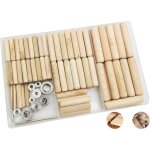 Cheville en bois, assortiment de tourillon bois, 6mm / 60 pcs, 8mm / 34 pcs, 10mm / 22 pcs tourillon ...