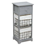 Chiffonnier bois 1 tiroir 2 paniers gris