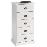 Chiffonnier paris en pin massif, 5 tiroirs, lasur blanc