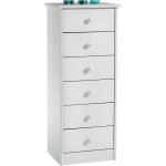Chiffonnier en pin rondo, 6 tiroirs, lasur blanc