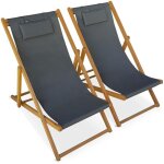 Chiliennes bois - creus - 2 transats en bois d'eucalyptus huil avec coussin repose - tte gris