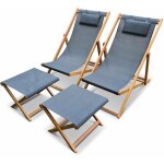 Chiliennes bois - creus - 2 transats en bois d'eucalyptus huil avec coussin repose - tte gris et repose ...