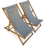 Chiliennes bois - creus - 2 transats en bois d'eucalyptus huil avec coussin repose - tte gris taupe ...
