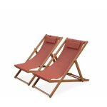 Chiliennes bois - creus - 2 transats en bois d'eucalyptus huil avec coussin repose - tte terra cotta ...