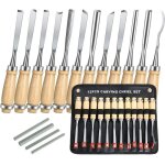 Ciseaux a bois, 12pcs outil de gravure bois kit, d�capage couteau sculpture sur bois avec manche en bois ...