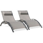 Cl76 - lot de 2 bains de soleil en aluminium et toile plastifiee - dcb garden