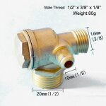 Clapet anti - retour de compresseur d'air, robinet en laiton 1 / 2 'x 3 / 8' x 1 / 8 ' mle avec raccord ...