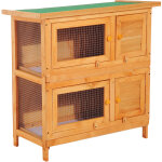 Pawhut - clapier  lapin cage  lapin double niveau plateaux coulissants 4 portes verrouillables toit ...