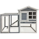 Wiltec clapier ? 1220 x 630 x 920 mm ? toit bitum ? bois sapin ? avec escalier, bac amovible et enclos ...