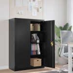 Classeur m�tallique � deux portes verrouillable, meuble de bureau multifonctionnel en acier noir thermolaqu�, ...