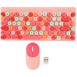 Clavier et souris sans fil r�tro, touches rondes color�es 86 touches avec souris 2. 4g pour pc portable ...