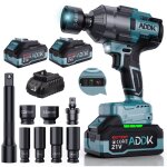 Cl� � chocs �lectrique sans fil 21v, 1600nm, moteur brushless, 2 batteries 4. 0ah, chargeur rapide, 6 ...