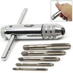 Clé de support de robinet à cliquet à poignée en t réglable en argent, avec 5 pièces m3 - m8 3mm - 8mm, ... Clé de support de robinet à cliquet à poignée en t réglable en argent, avec 5 pièces m3 - m8 3mm - 8mm, ...