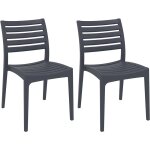 Clp - lot de 2 chaises de jardin empilables ares en plastique gris fonc�