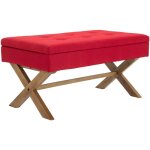 Banquette namaro en tissu avec espace de rangement pieds bois de caoutchouc rouge antique clair