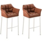 Clp - lot 2 tabourets de bar damaso en similicuir avec 4 pieds marron clair blanc Clp - lot 2 tabourets de bar damaso en similicuir avec 4 pieds marron clair blanc
