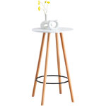 Clp table haute de bar mijas en bois avec plateau rond et repose - pieds en m�tal blanc nature (rond) ...