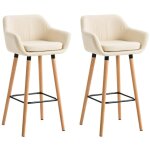 Clp - r�glez 2 tabourets de bar en cuir �cho et en bois folk couleur : cr�me