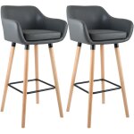 Clp - r�glez 2 tabourets de bar en cuir �cho et en bois folk couleur : gris