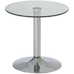 Clp ? table en verre ikarus ? plateau rond 50 cm ? hauteur 48 cm ? �paisseur 1 cm ? pied en m�tal chrom� ...