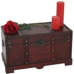 Coffre bois de dcoration malle au trsor valence aspect antiquit, 30x57x29cm - carr