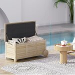 Coffre de jardin 185 l �tanche avec roulettes couvercle assise bois naturel rangement terrasse et balcon ...
