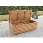 Coffre de jardin 190l en bois exotique deucalyptus fsc - 190 l - 48, 5 x 109, 5 x 37 cm - avec roulettes ...