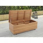 Coffre de jardin 190l en bois exotique deucalyptus fsc - 190 l - 48, 5 x 109, 5 x 37 cm - avec roulettes ...