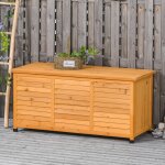 Coffre de jardin en bois avec couvercle relevable, design � lattes ventil�, jaune, rangement ext�rieur ...
