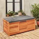 Sweeek - coffre de jardin caja 200len bois 125x60cm rangement coussins avec vérins et poignées bois / ... Sweeek - coffre de jardin caja 200len bois 125x60cm rangement coussins avec vérins et poignées bois / ...
