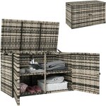 Coffre de jardin en r�sine tress�e coffre de rangement ext�rieur 350 l � 2 niveaux v�rin � gaz 118x57x69cm ...