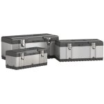 Coffre � outils 3 pi�ces en acier inoxydable noir / argent avec plateau amovible, poign�es et fermetures ...