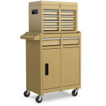 Coffre a outils roulant 2 en 1 avec 5 tiroirs et etagere reglable