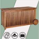 Coffre de rangement en bois 350 l roues poign�e capacit� charge couvercle 160 kg b�che int�rieure jardin ...