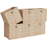 Coffres de rangement pliables, tissu non - tiss� avec poign�e, lot de 6 bo�tes pour �tag�re, beige
