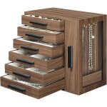 Coffret � bijoux � 6 tiroirs en bois composite, style r�tro, avec vitrine pour boucles d'oreilles, colliers ...