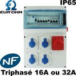 Coffret de chantier triphas� 16a ou 32a �tanche ip65 - type de prises - ip65 - 4x mono 16a - 1x 3p + ...