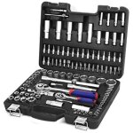 Coffret de douilles - workpro - 108 pi�ces - acier cr - v - cl�s � cliquet 1 / 2 et 1 / 4 - usage polyvalent ...